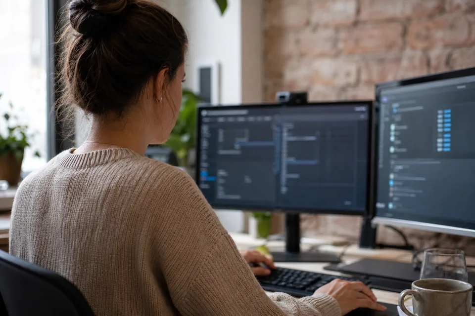 Developer setting up a billing connection at a desk
